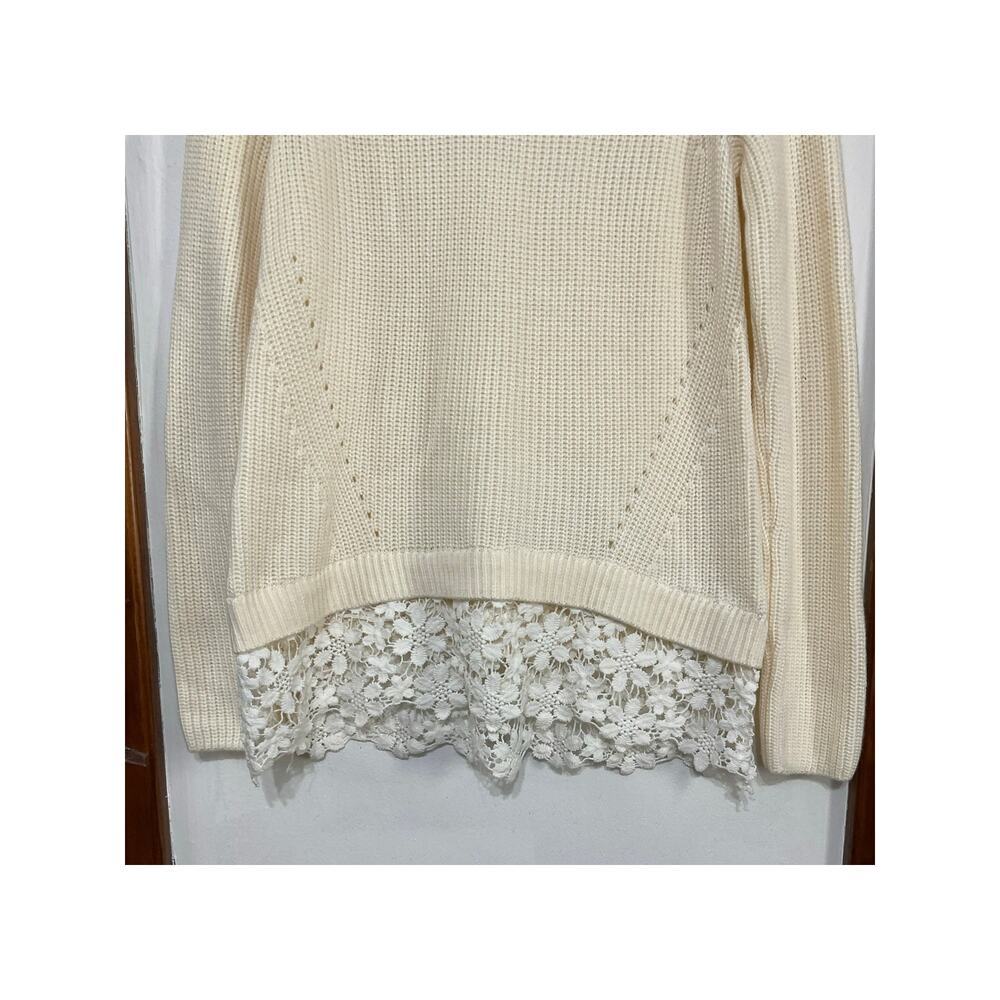 INC Women’s Cream Lace Trim Knit Sweater Size XL Wool Blend Stretch - Picture 3 of 5
